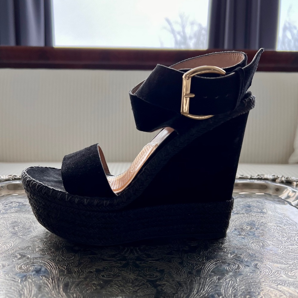 Stuart Weitzman platform black nubuck sandals 37